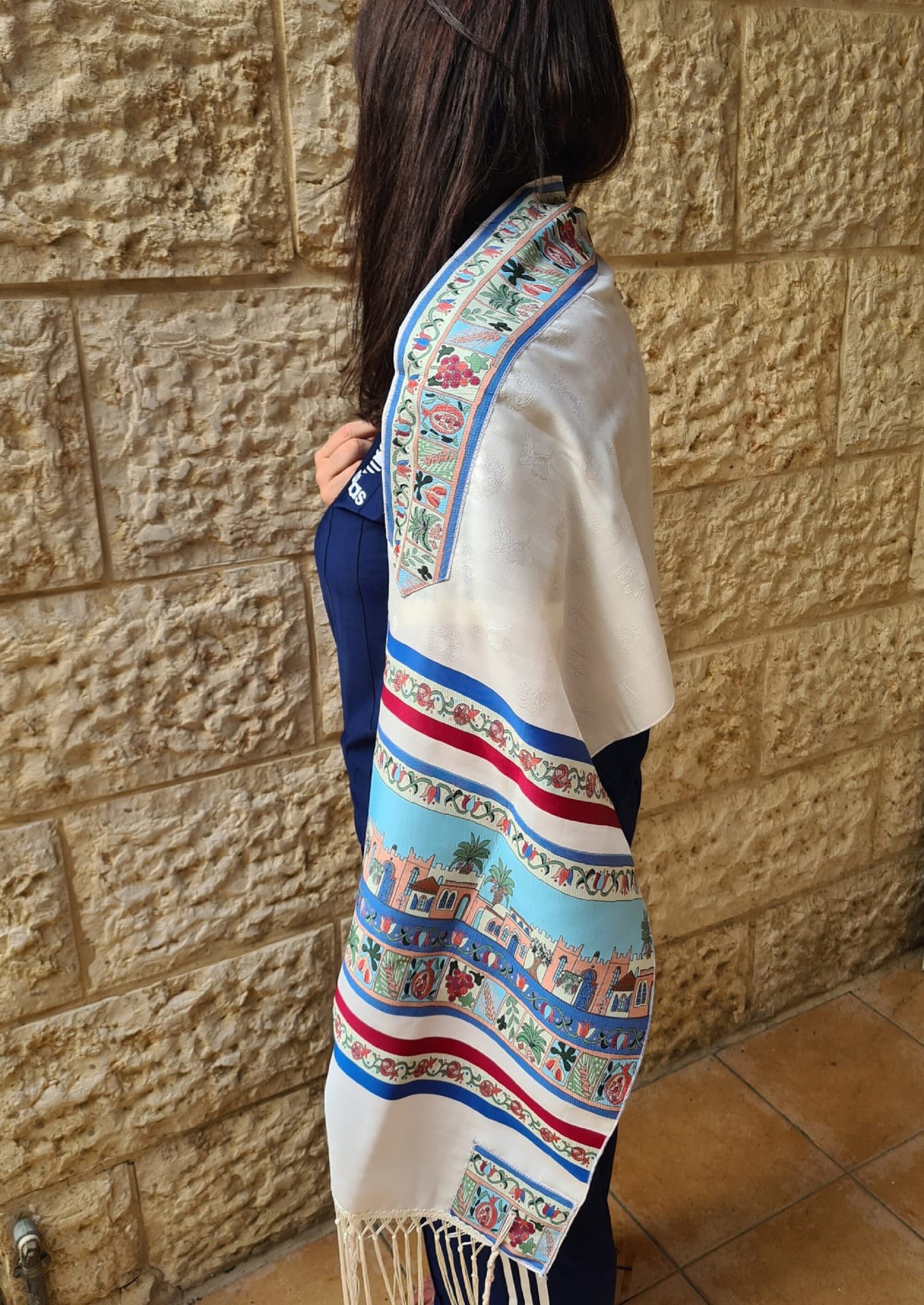 Tallit Prayer Shawl for Women Seven Species Design Kosher Women Bat Mitzvah Tallit Made In Israel By Talitania