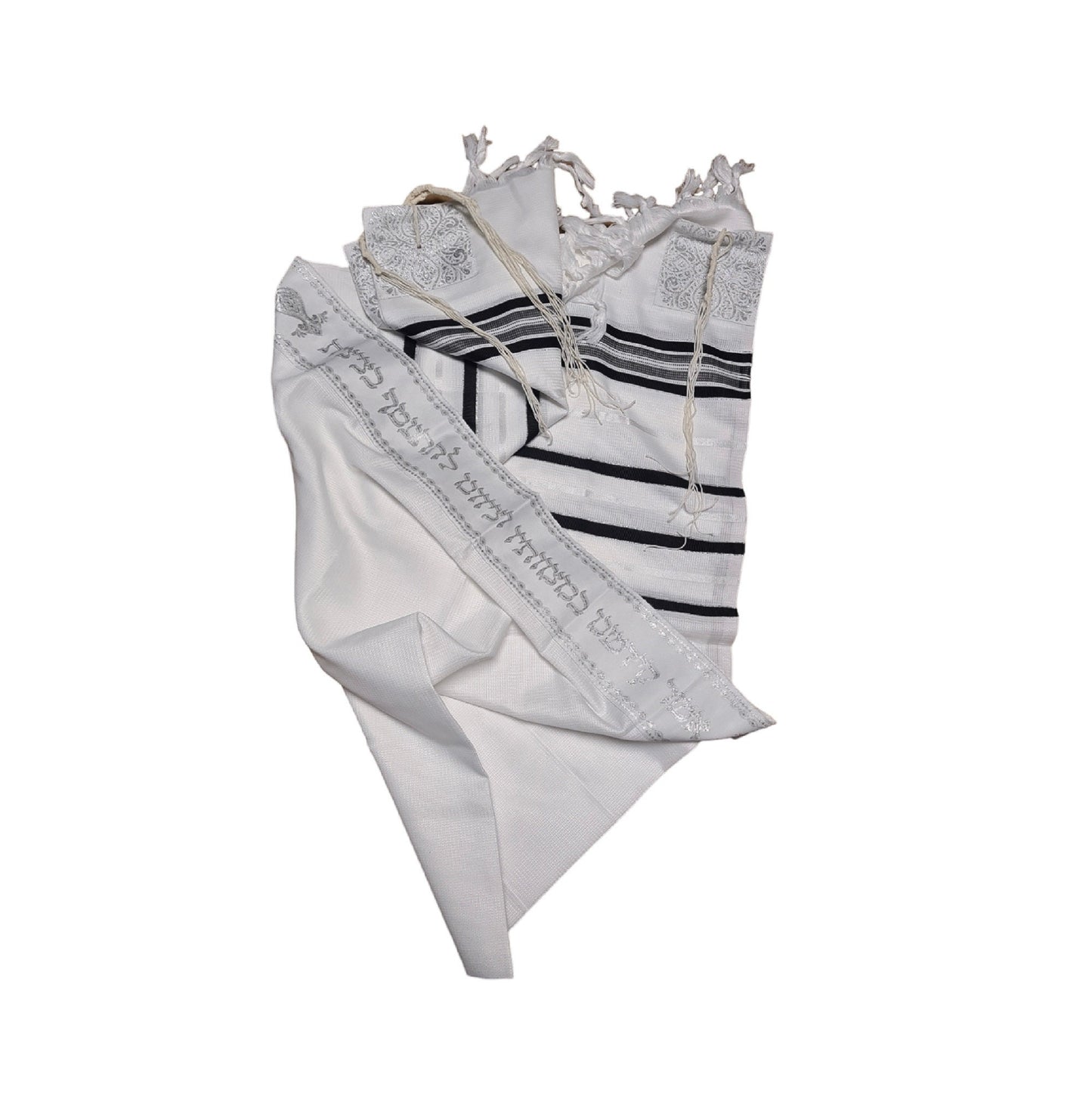 Jewish Kosher Tallit For Men Bar Mitzvah / Wedding Prayer Shawl, Black/Silver  Stripes Tallis Made In Israel