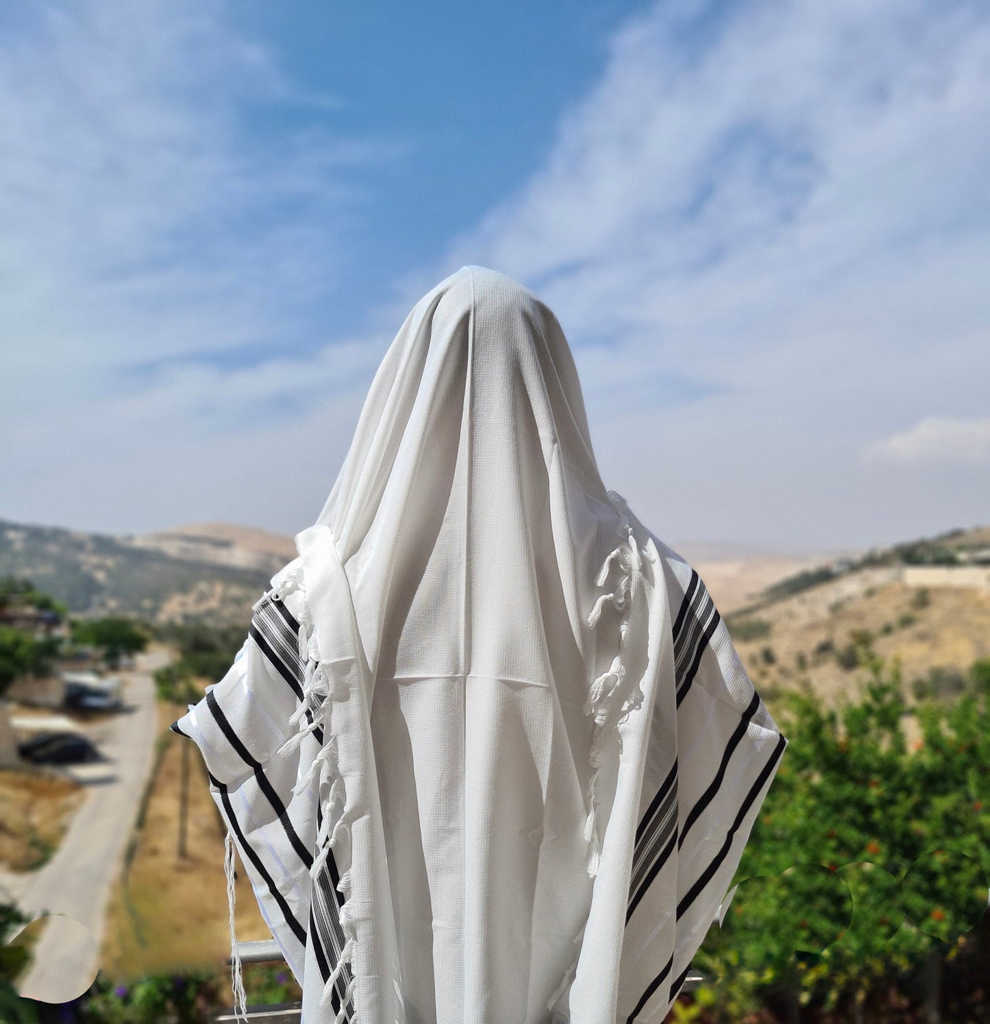 Jewish Tallit For Bar Mitzvah / Wedding Men Prayer Shawl 100% Kosher, Black/Silver  Stripes Tallis Made In Israel