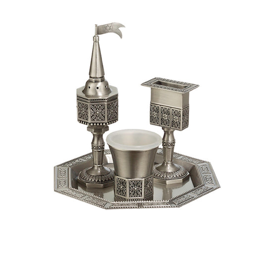 Havdalah Set,Nickel Coated , Havdallah candle Holder, Besamim Box And Wine Cup & Tray