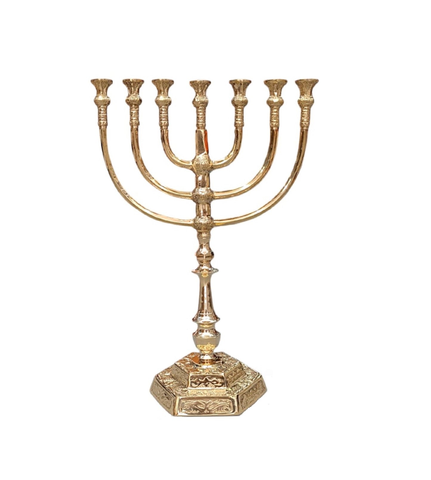 7 Branch Menorah 18 Inch Height, Made Of Brass Copper, Temple Jerusalem Menorah