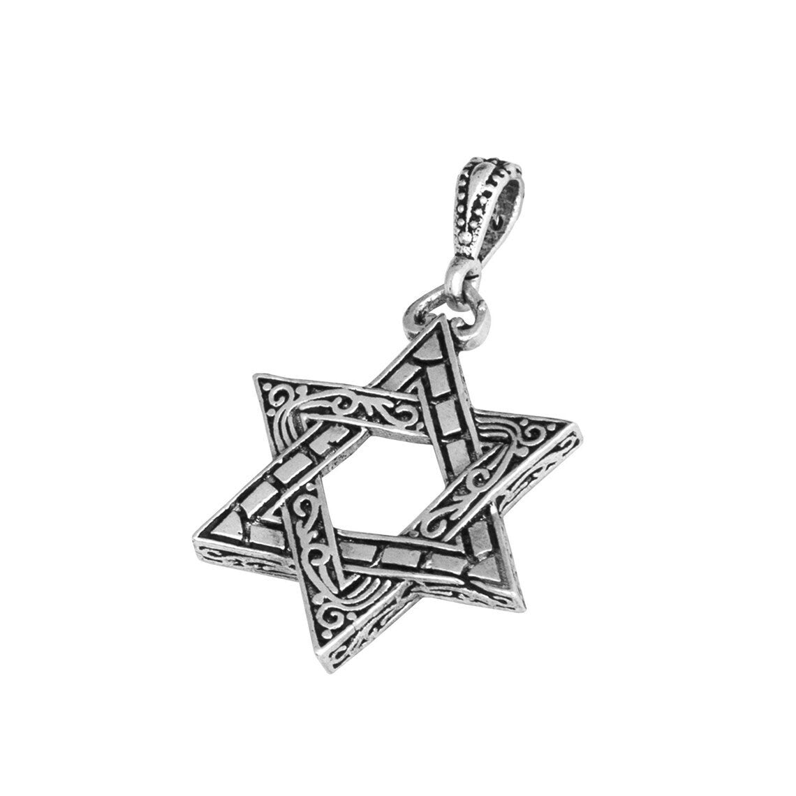 Silver 925 Decorated Star Of David Jewish Necklace Magen David Pendant Sterling with Chain