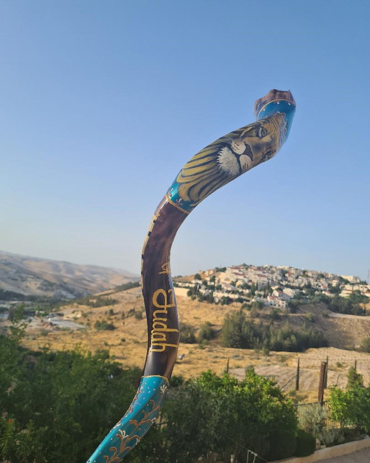 Yemenite Kudu Horn Shofar 38-40 Inch Lion Of Judah & Jerusalem Hand Painted Shofar  ** Amazing Piece Of Art **