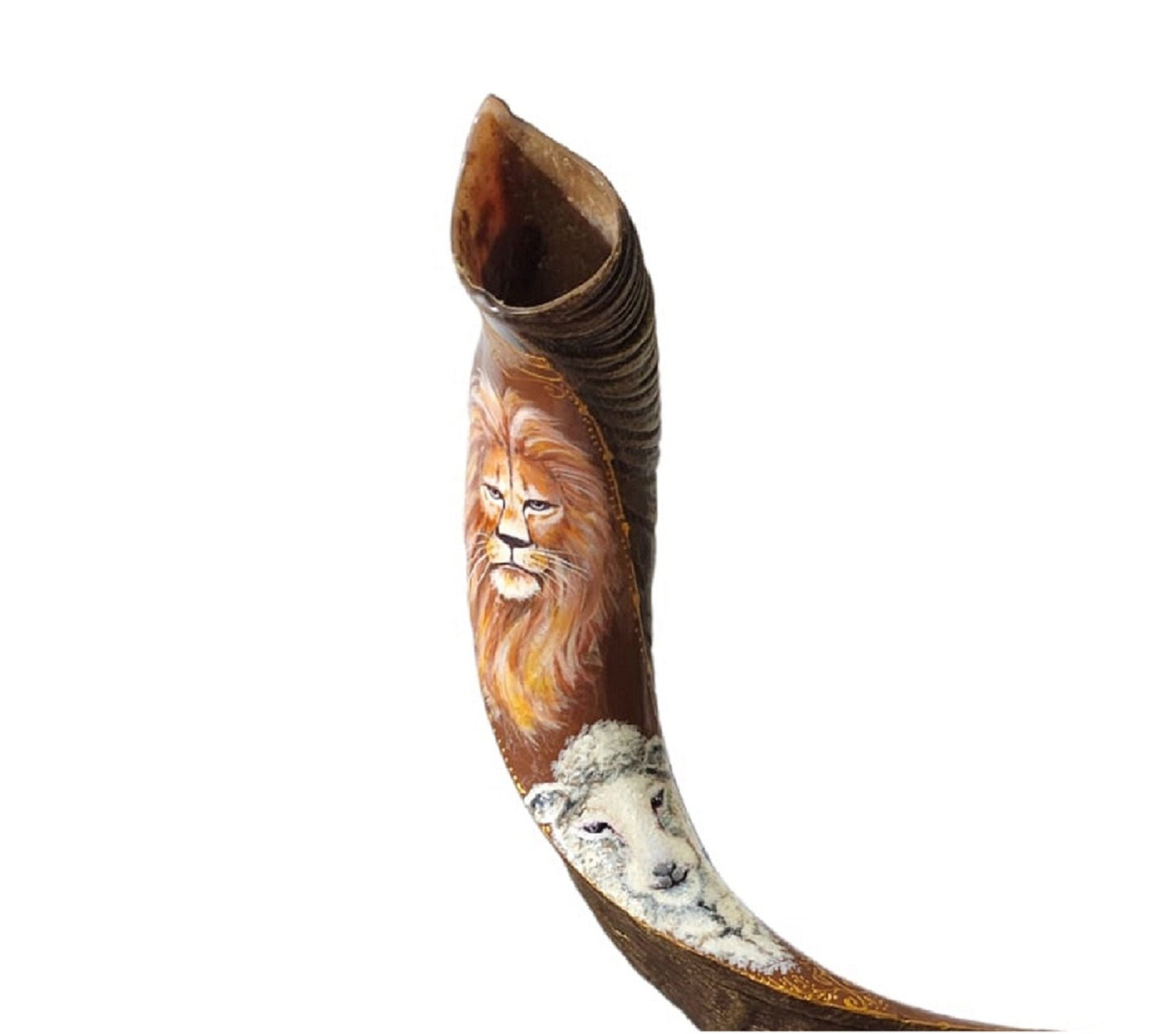 Yemenite Kudu Horn Shofar 38-40 Inch Lion Of Judah & Lamb Hand Painted Shofar  ** Amazing Piece Of Art **