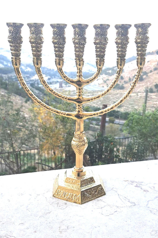 Amazing Jerusalem Temple 7 Branch Menorah Brass Copper