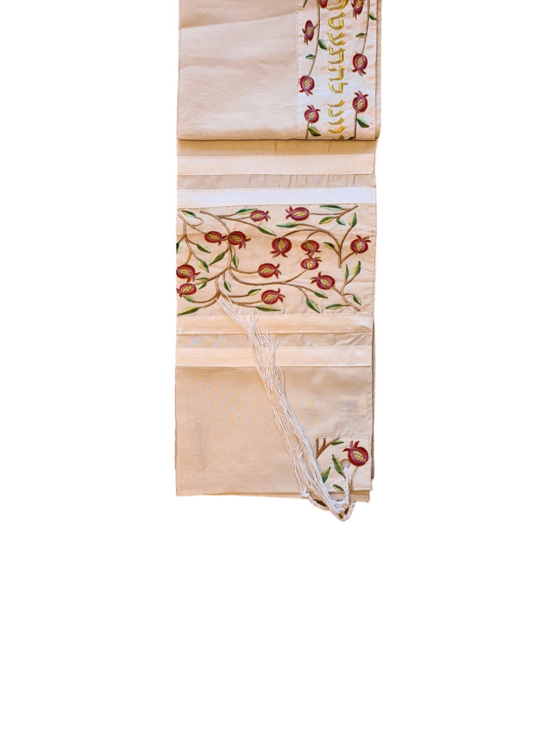 Tallit Prayer Shawl For Women / Bat Mitzvah 100% Kosher Embroidered WitH Pomegranates and Flowers Include Matching Bag & yarmulka