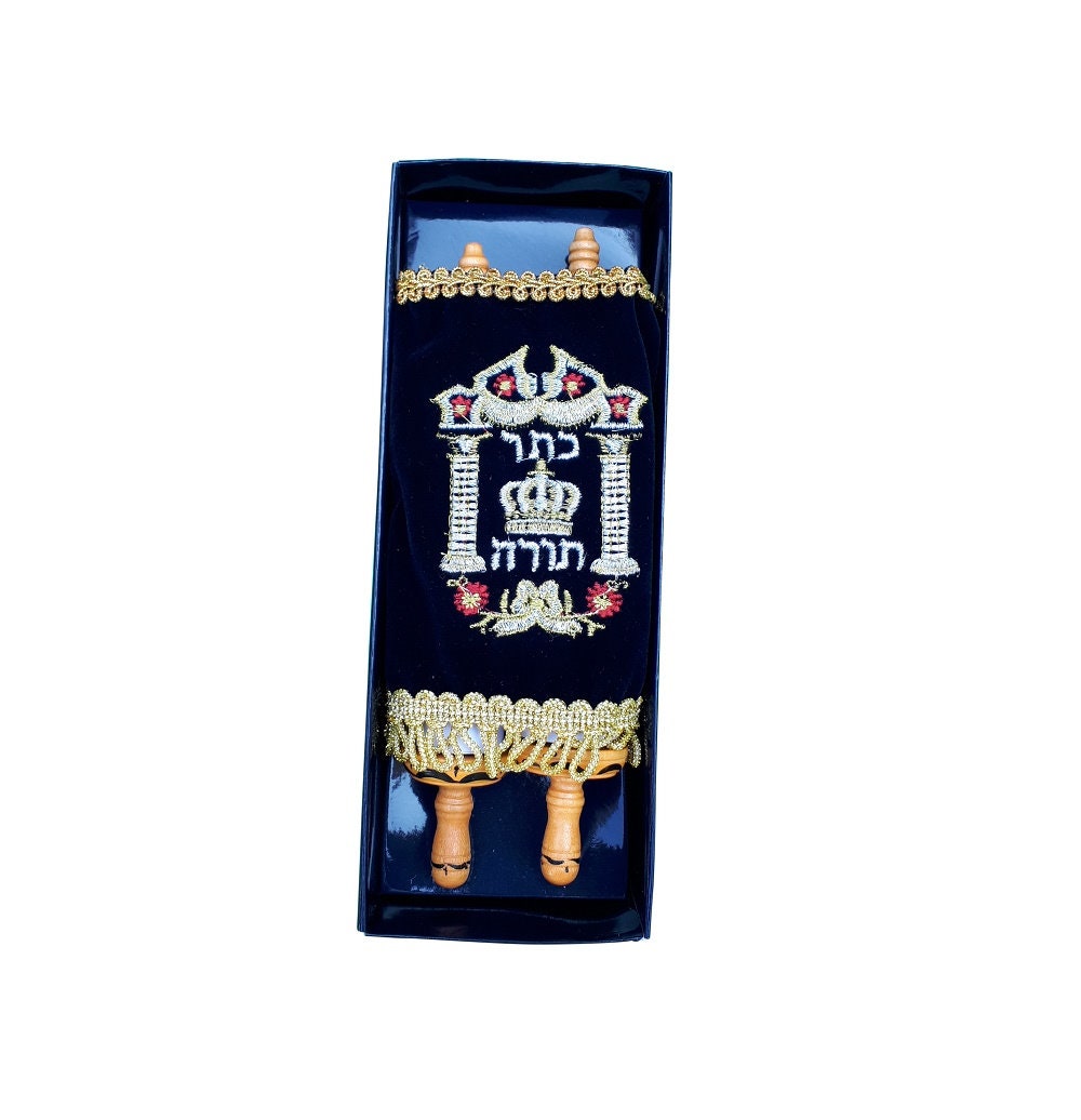 Small Judaica Beautiful Sefer Torah Scroll Hebrew Jewish Bible Medium Size 33 CM