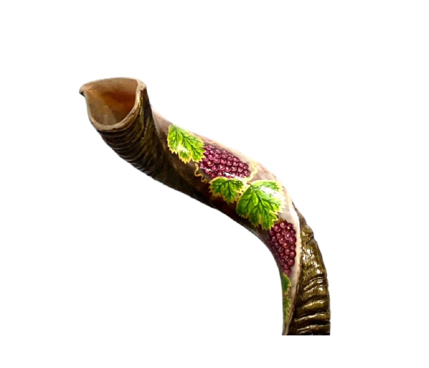 Yemenite Kudu Horn Shofar 38-40 Inch Painted with Grapes And Old City Of Jerusalem ** Amazing Piece Of Art **