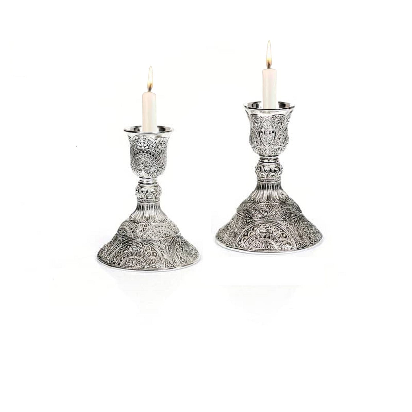 Sabbath Candlesticks Silver Plated filigree Design Pair Of Candle Holder For Shabbat Table - 4 Inch Height