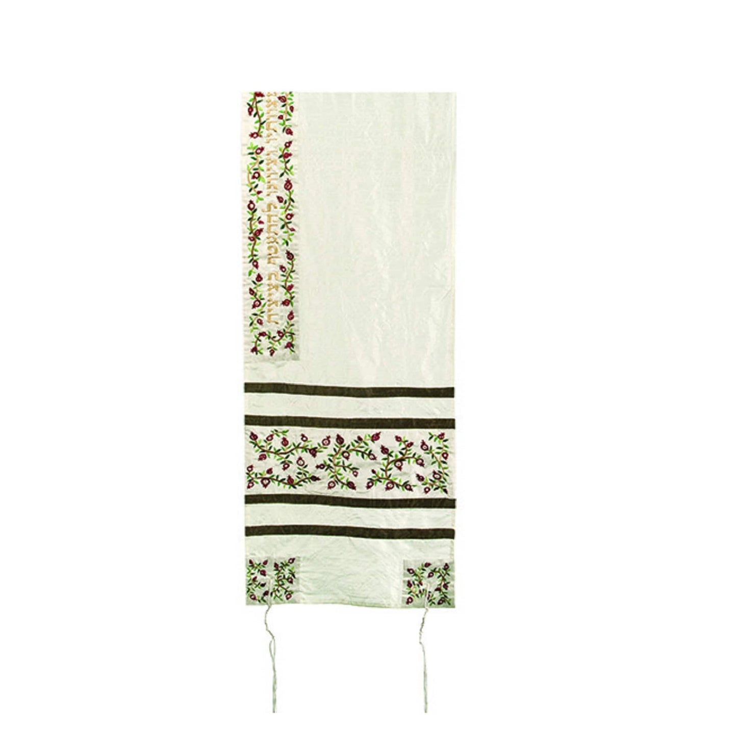 Women Tallit Prayer Shawl  100% Kosher Embroidered With pomegranates Include Matching Bag & yarmulka, White Color