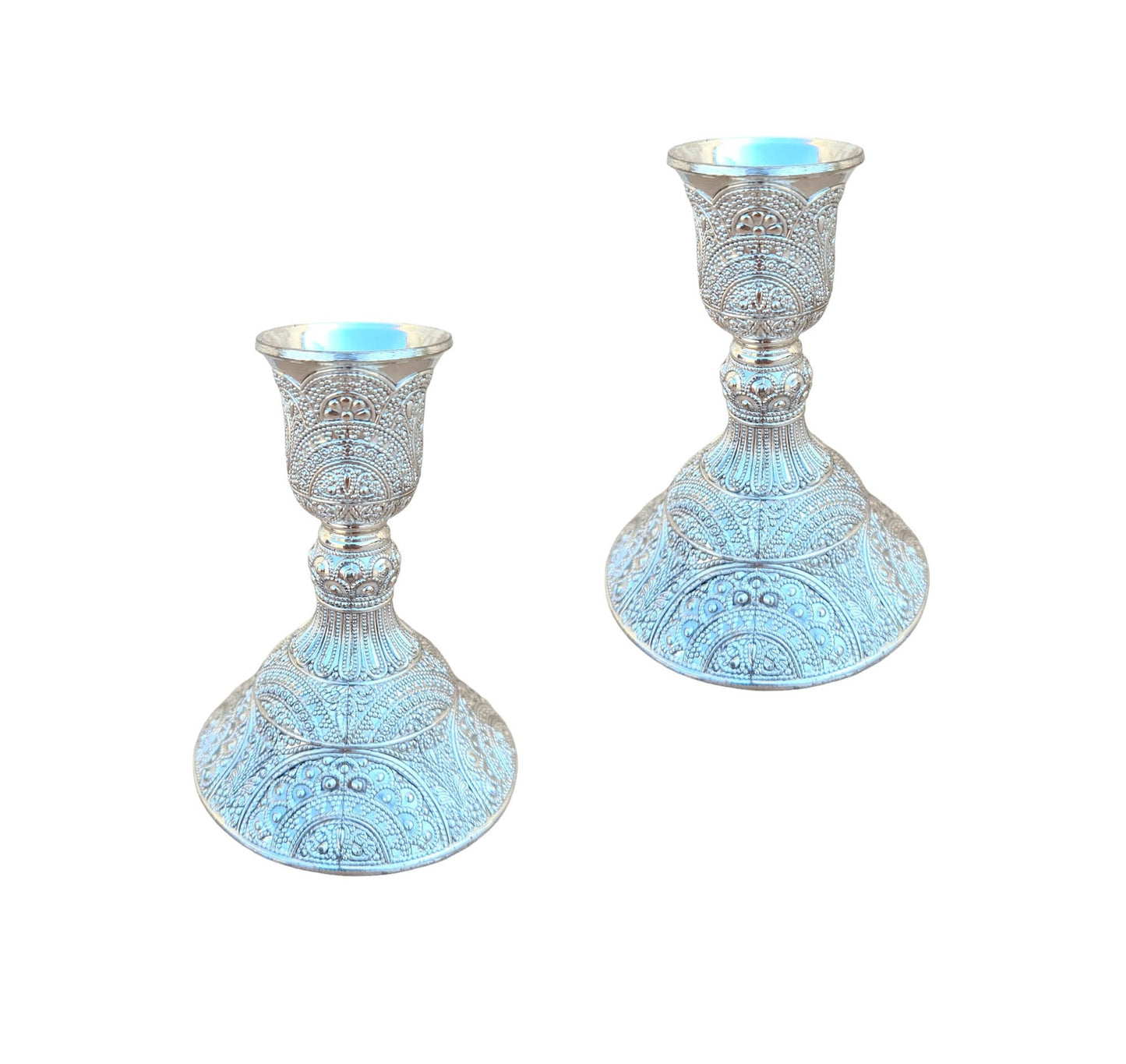 Sabbath Candlesticks Silver Plated filigree Design Pair Of Candle Holder For Shabbat Table - 4 Inch Height