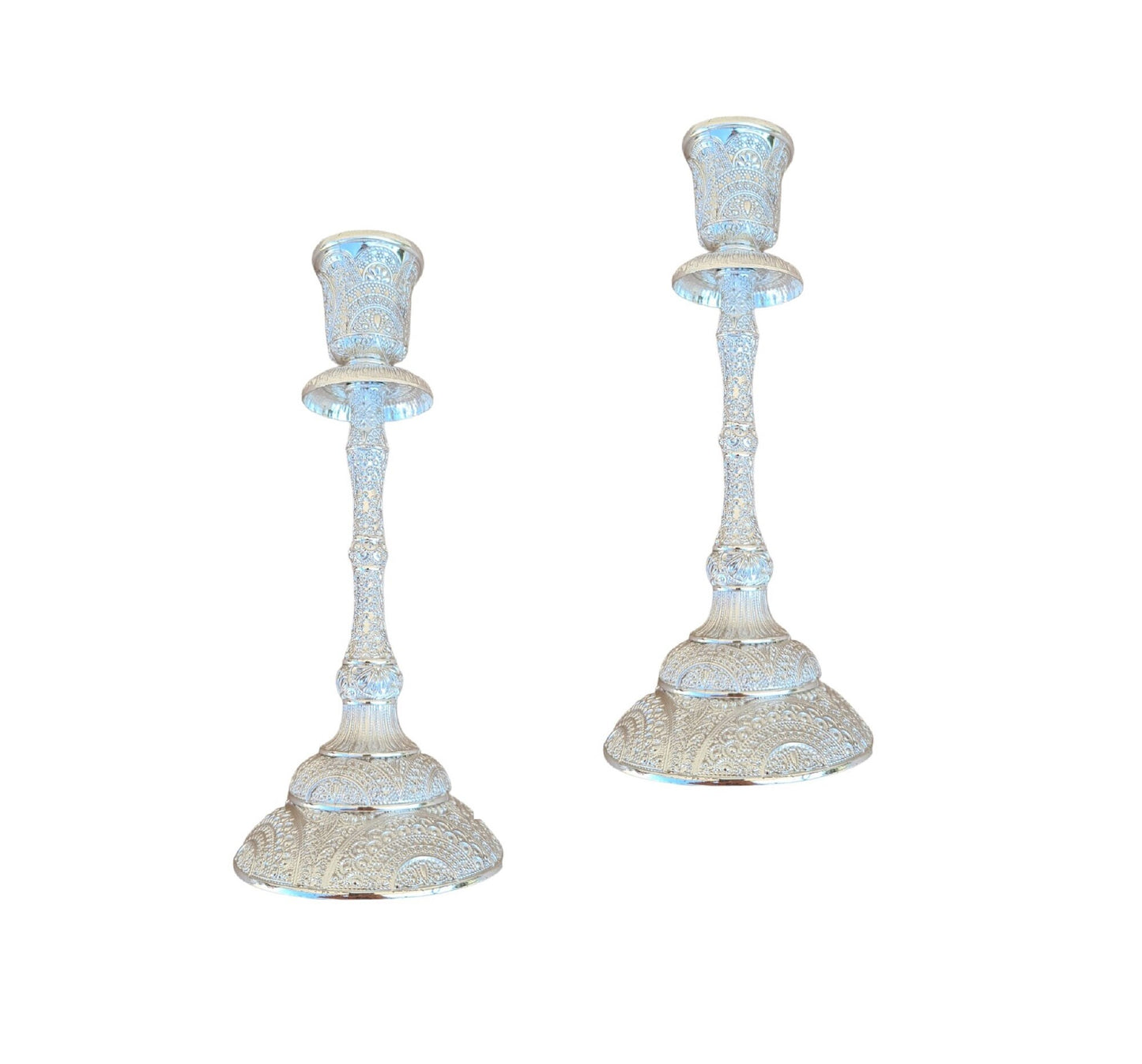 Sabbath Candlesticks Silver Plated filigree Design Pair Of Candle Holder For Shabbat Table - 7.5 Inch Height