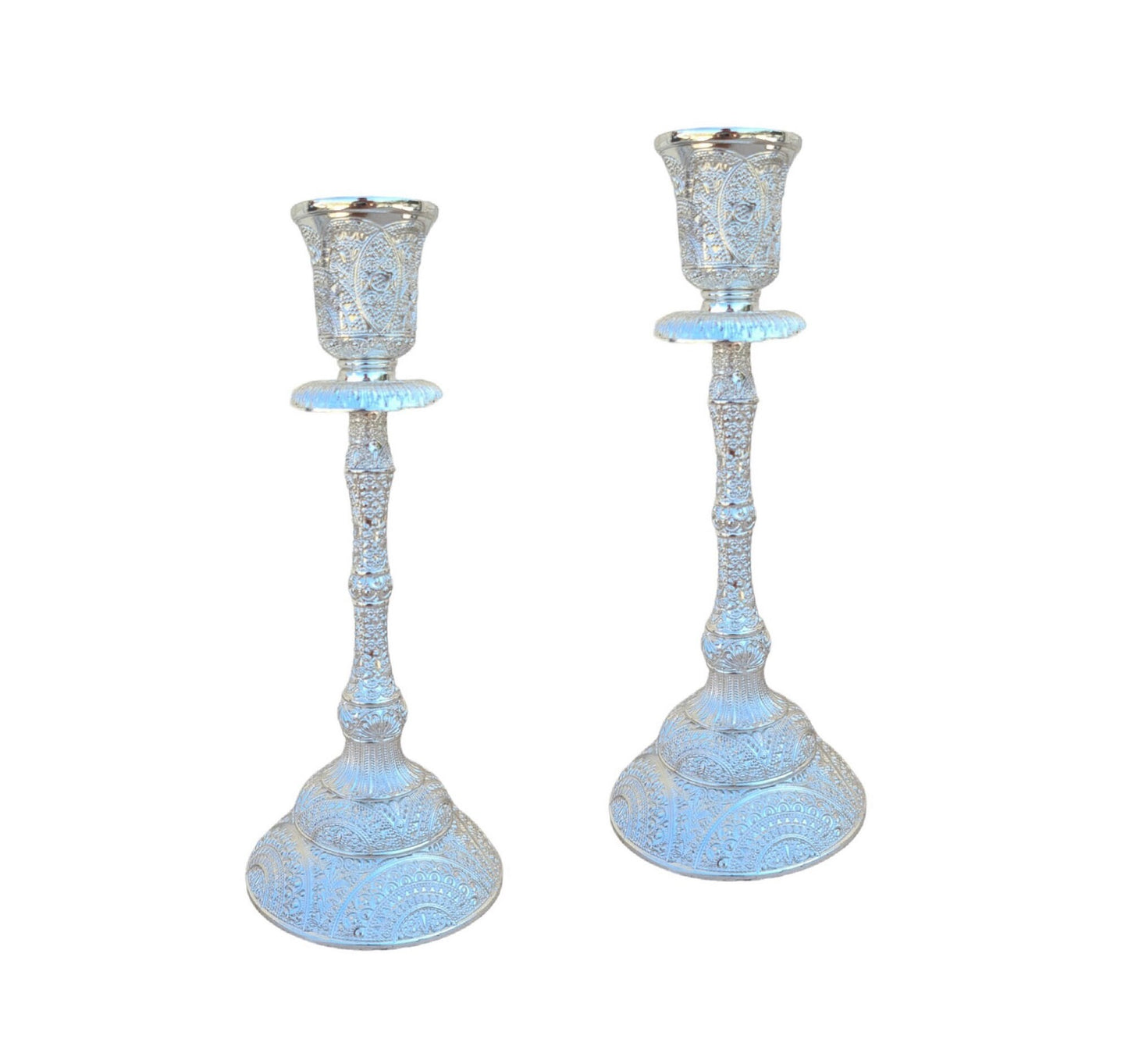 Sabbath Candlesticks Silver Plated filigree Design Pair Of Candle Holder For Shabbat Table - 7.5 Inch Height