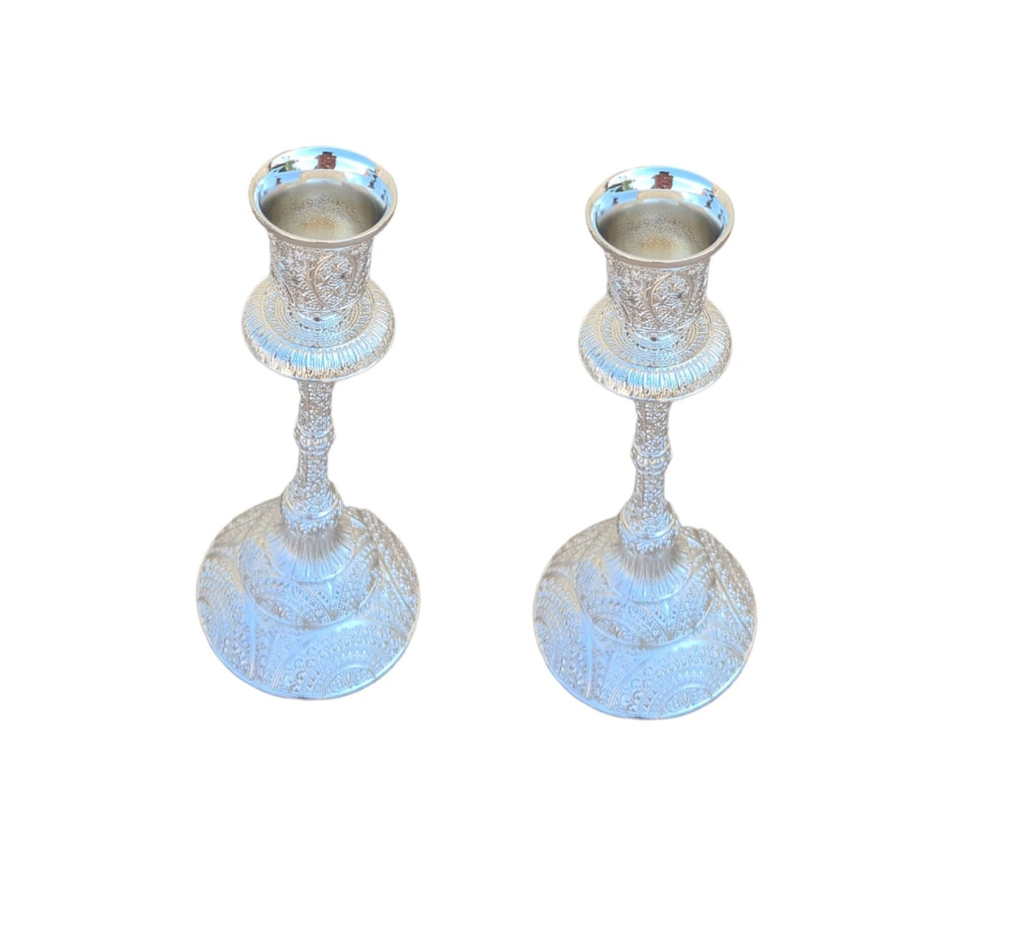 Sabbath Candlesticks Silver Plated filigree Design Pair Of Candle Holder For Shabbat Table - 7.5 Inch Height