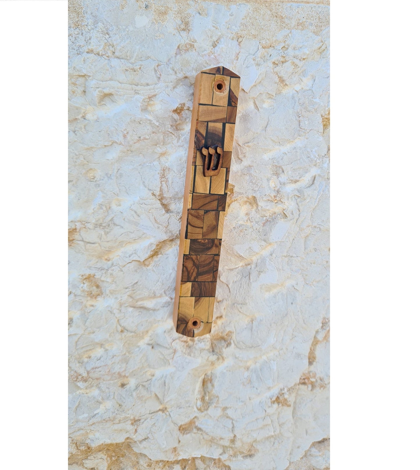 Door Mezuzah Judaica Israel gift - Wood mosaic Mezuzah  fit For  10 Cm Scroll (Scroll Not Included)