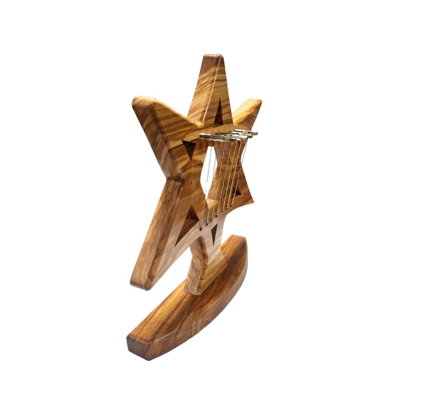 David Harp, Star Of David Shape, Made From Olive Wood