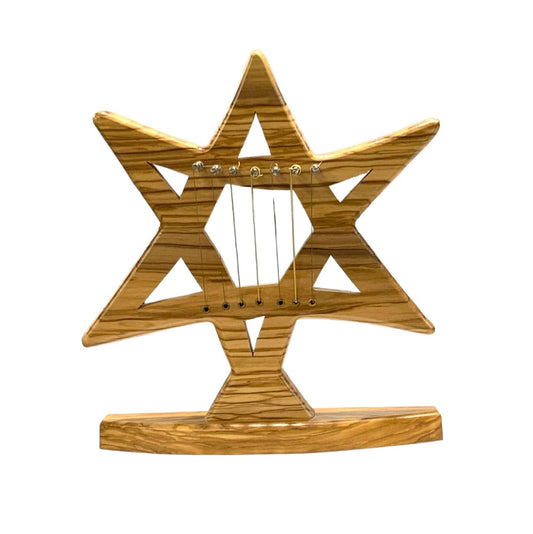 David Harp, Star Of David Shape, Made From Olive Wood