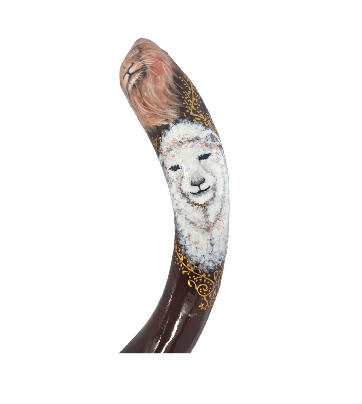 Yemenite Kudu Horn Shofar 38-40 Inch Lion Of Judah & Lamb Hand Painted Shofar  ** Amazing Piece Of Art **