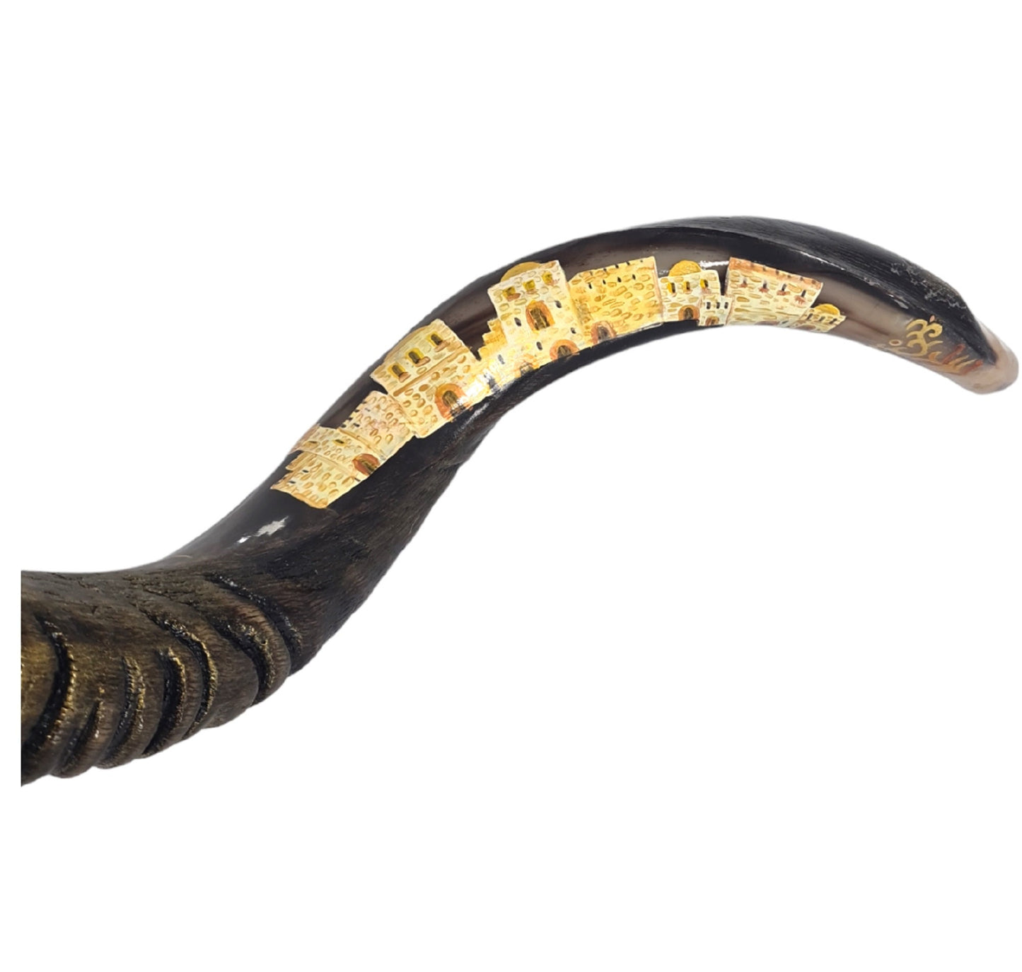 Yemenite Kudu Horn Shofar 38-40 Inch Painted with Grapes And Old City Of Jerusalem ** Amazing Piece Of Art **