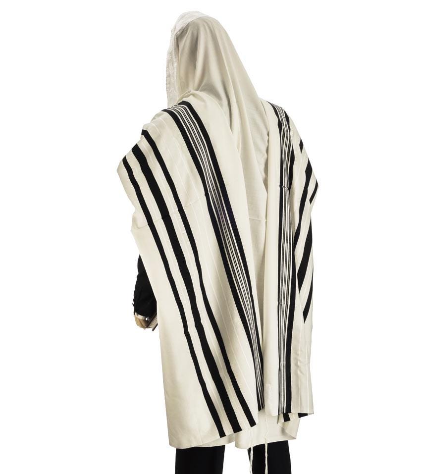 100% Wool Tallit Bar Mitzvah / Wedding Tallit Kosher Prayer Shawl, Black Stripes Tallis Made In Israel