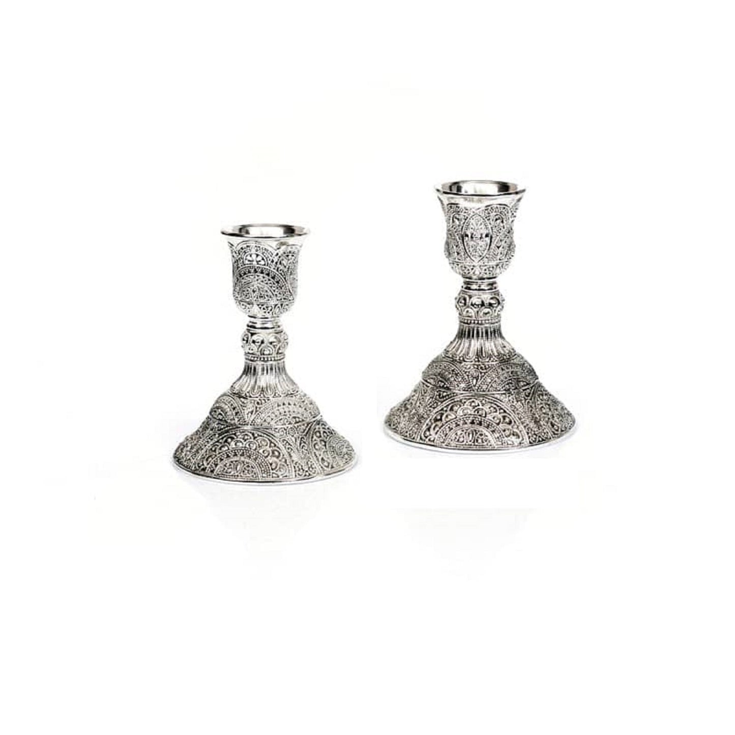 Sabbath Candlesticks Silver Plated filigree Design Pair Of Candle Holder For Shabbat Table - 4 Inch Height