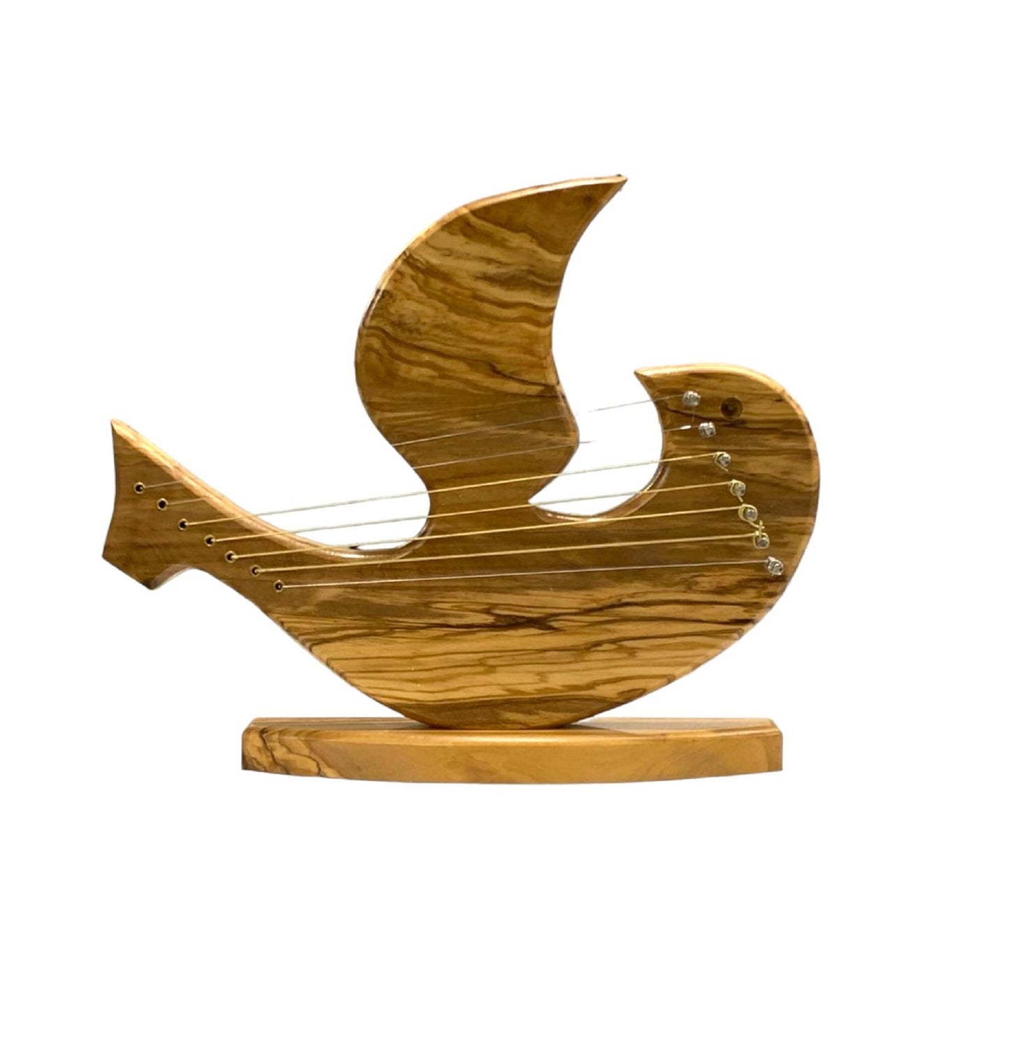 Piece Dove Harp, Piegon Shape, Made From Olive Wood