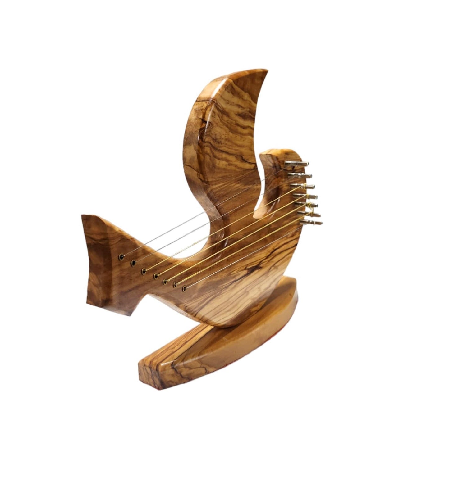 Piece Dove Harp, Piegon Shape, Made From Olive Wood