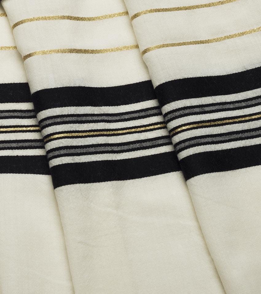 100% Wool Tallit Bar Mitzvah / Wedding Tallit Kosher Prayer Shawl, Black/Gold Stripes Tallis Made In Israel