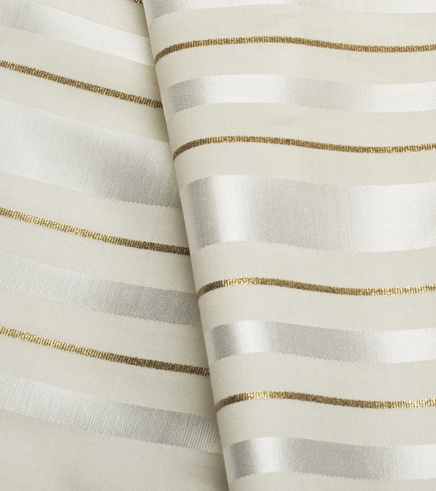 100% Wool Tallit Bar Mitzvah / Wedding Tallit Kosher Prayer Shawl, White Gold Stripes Tallis Made In Israel