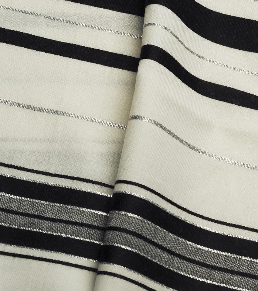 100% Wool Tallit Bar Mitzvah / Wedding Tallit Kosher Prayer Shawl, Black/Silver Stripes Tallis Made In Israel