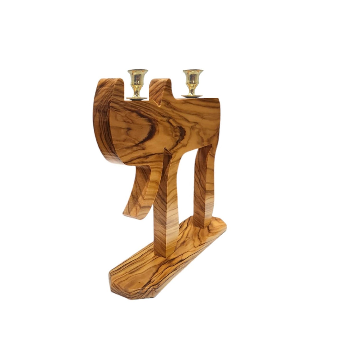 Olive Wood Shabbat Candle Holder Chai Shape