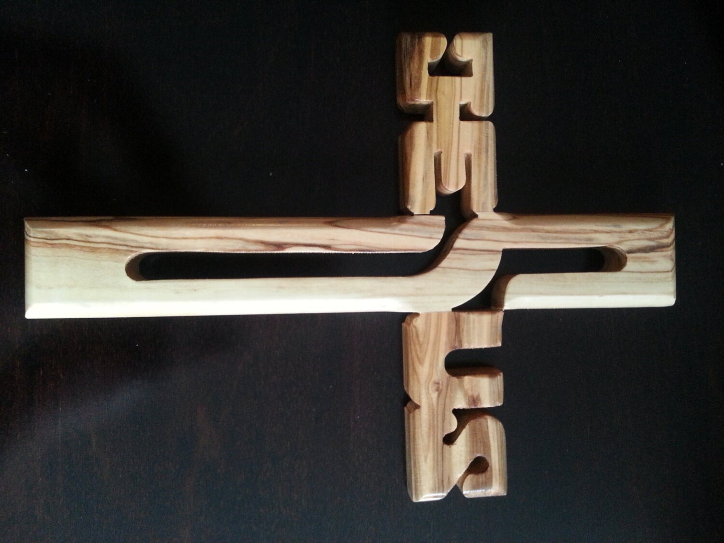 Olive Wood Jesus Carved Cross -8 Iinches Long