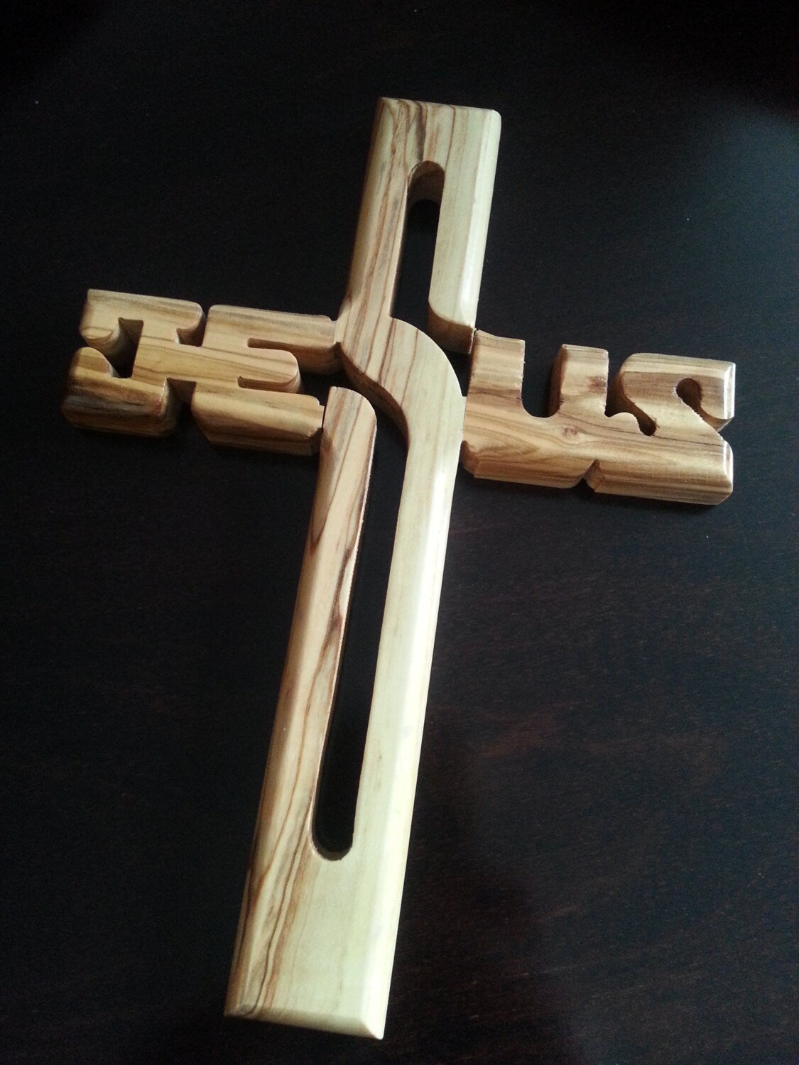 Olive Wood Jesus Carved Cross -8 Iinches Long