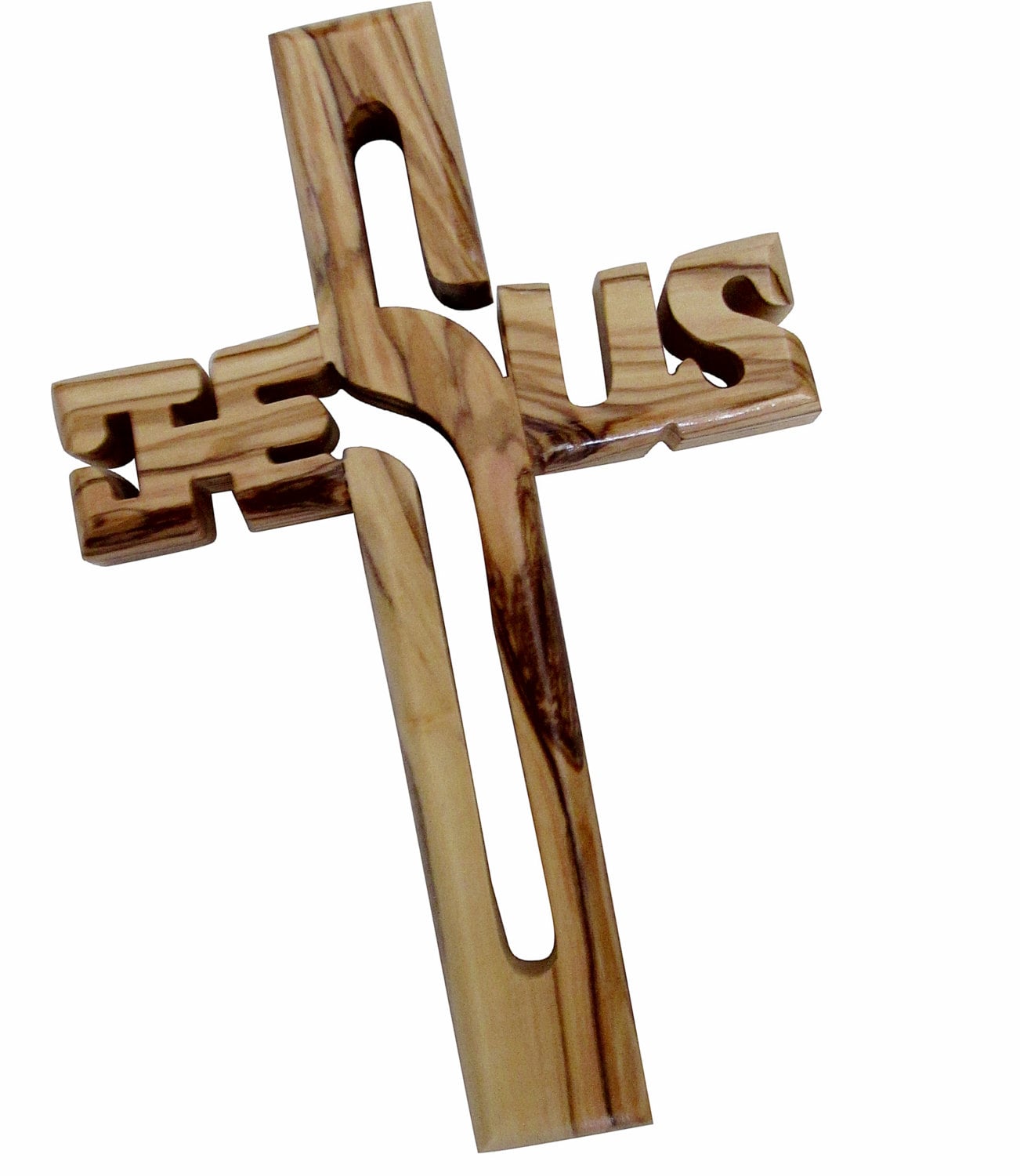 Olive Wood Jesus Carved Cross -8 Iinches Long