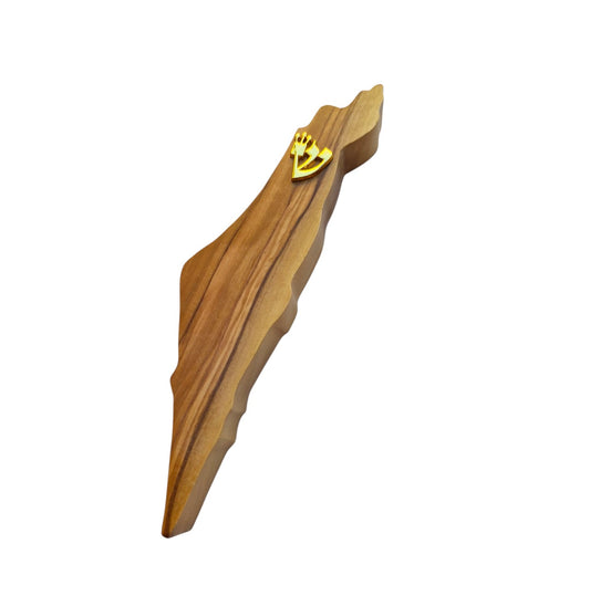 Olive Wood Israel Map Mezuzah Case with Shin – Fits 12 cm Scroll