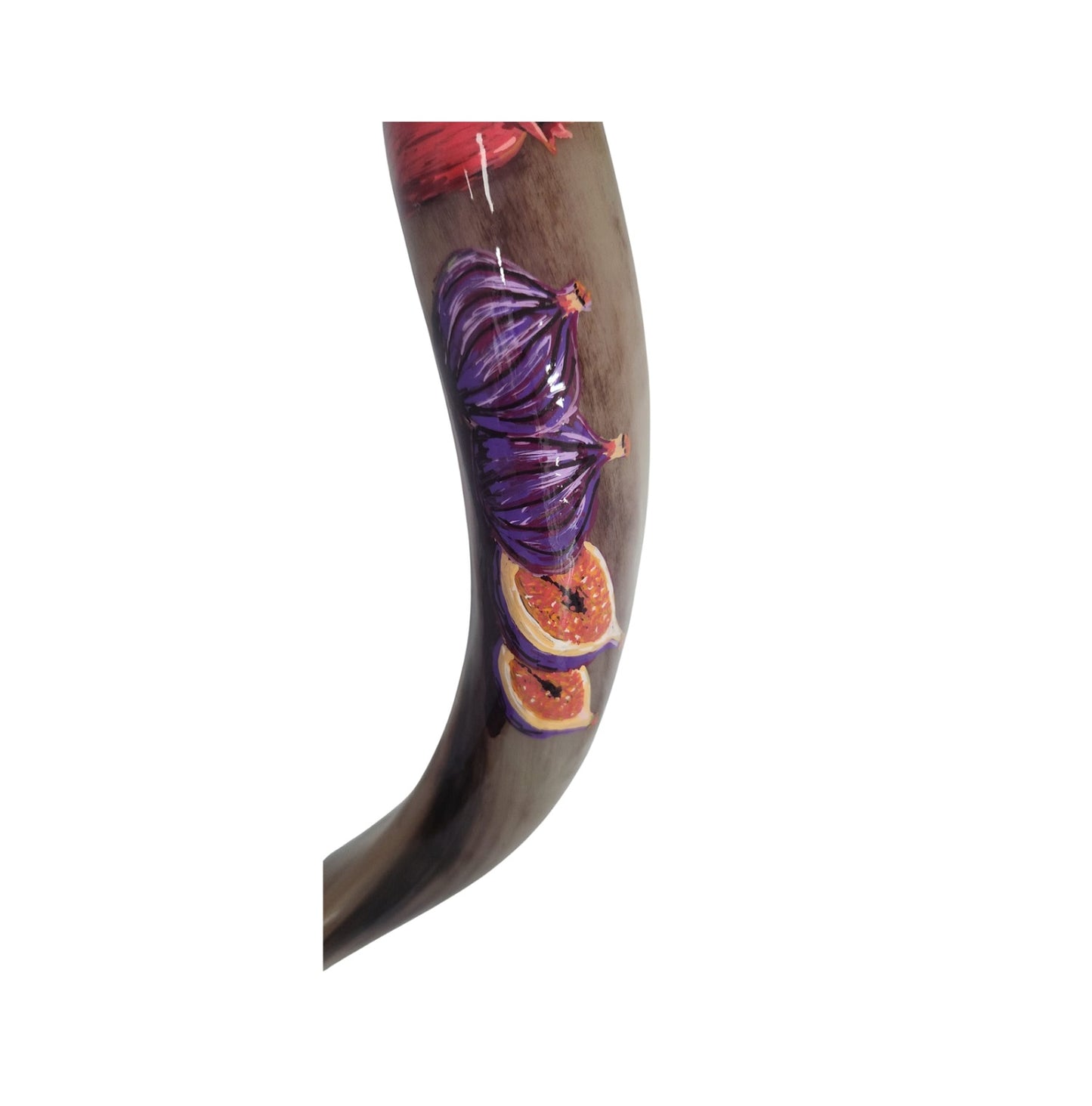 Hand Painted Yemenite Shofar with Seven Species Artwork – Authentic Kosher Shofar from Israel