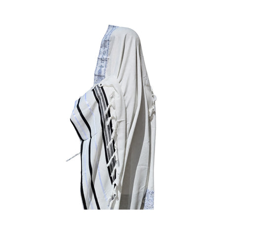 Jewish Kosher Tallit For Men Bar Mitzvah / Wedding Prayer Shawl, Black/Silver  Stripes Tallis Made In Israel