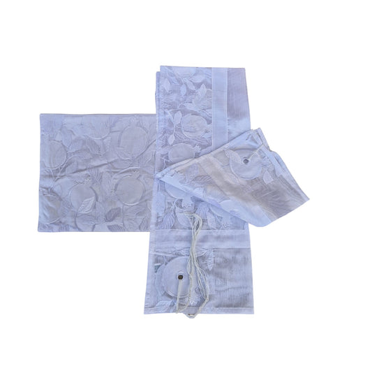 Tallit Prayer Shawl 100% Kosher Embroidered With Pomegranates  Include Matching Bag