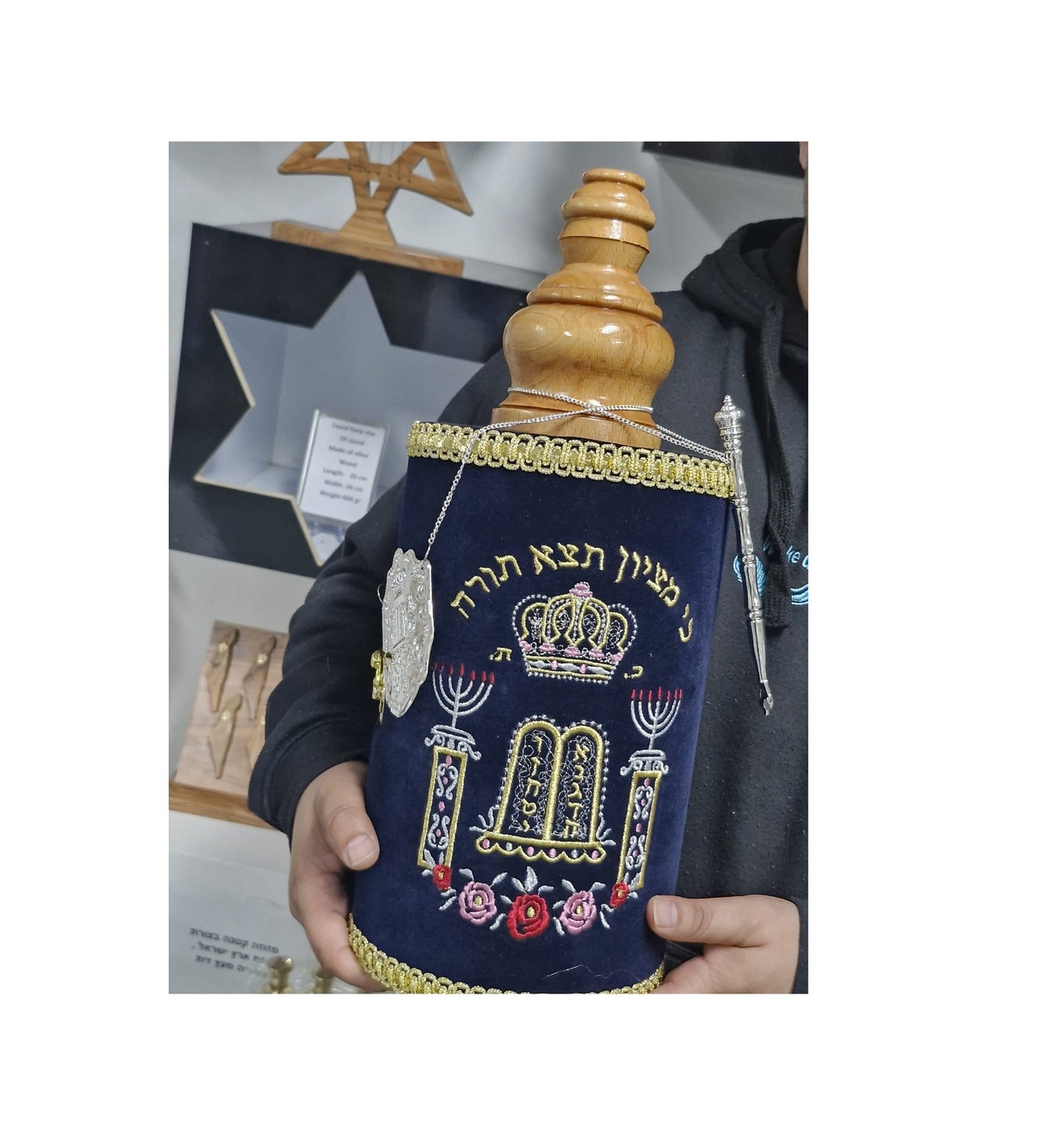 Large Sefer Torah Scroll – Elegant Judaica Gift with Yad (Sephardic Style)