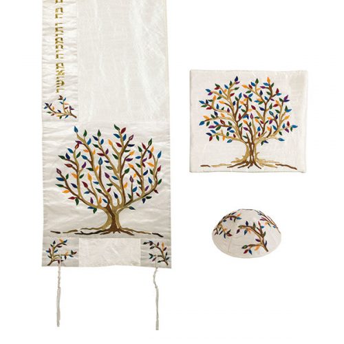 Women Tallit Prayer Shawl 100% Kosher Embroidered With Colorful Tree Of Life Include Matching Bag & yarmulka,